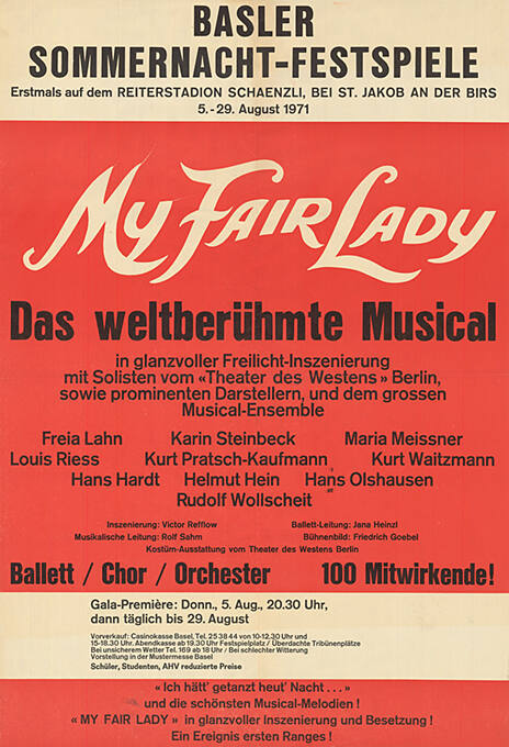 My Fair Lady, Das weltberühmte Musical, Basler Sommernachts-Festspiele