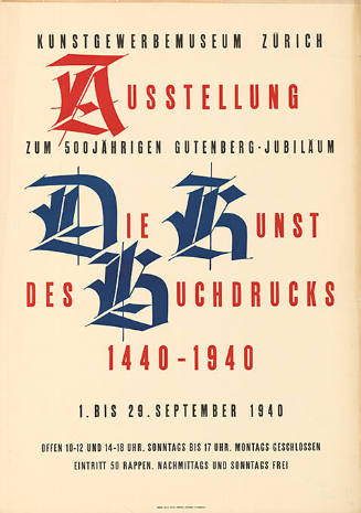 Die Kunst des Buchdrucks 1440–1940, Kunstgewerbemuseum Zürich