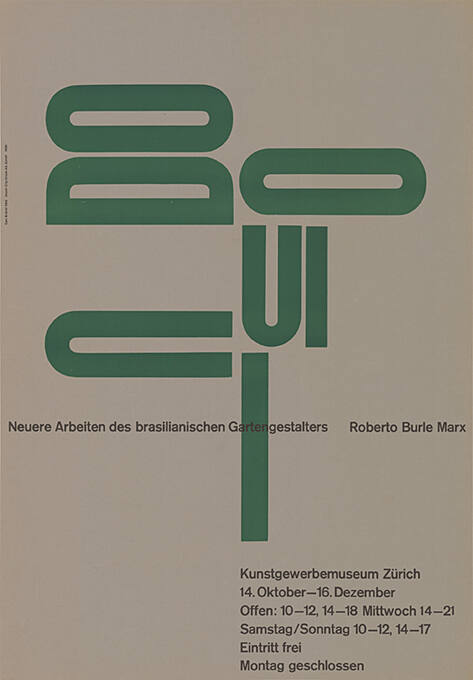 Neuere Arbeiten des brasilianischen Gartengestalters Roberto Burle Marx, Kunstgewerbemuseum Zürich