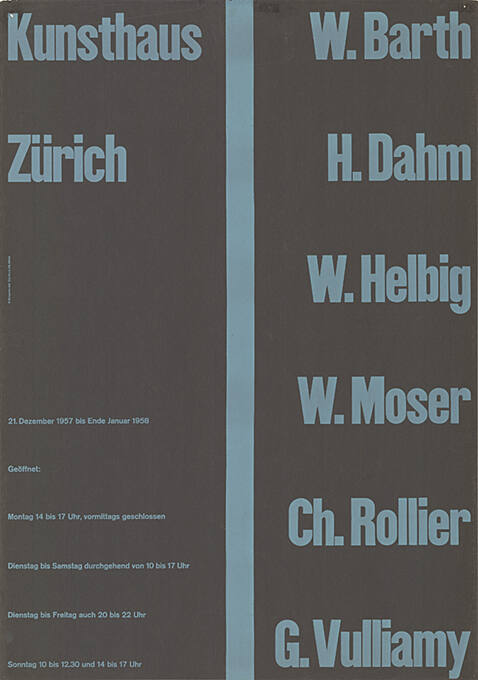 W. Barth, H. Dahm,  W. Helbig, W. Moser, Ch. Rollier, G. Vulliamy, Kunsthaus Zürich