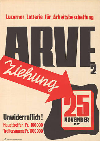 Luzerner Lotterie für Arbeitsbeschaffung, Arve 2, Ziehung 25. November 1937