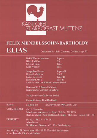 Felix Mendelssohn-Bartholdy, Elias, Kantorei St. Arbogast, Stadtcasino Basel