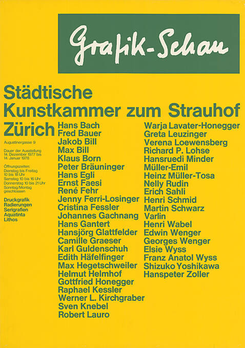 Grafik-Schau, Städtische Kunstkammer zum Strauhof Zürich