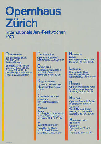 Internationale Juni-Festwochen 1973, Opernhaus Zürich