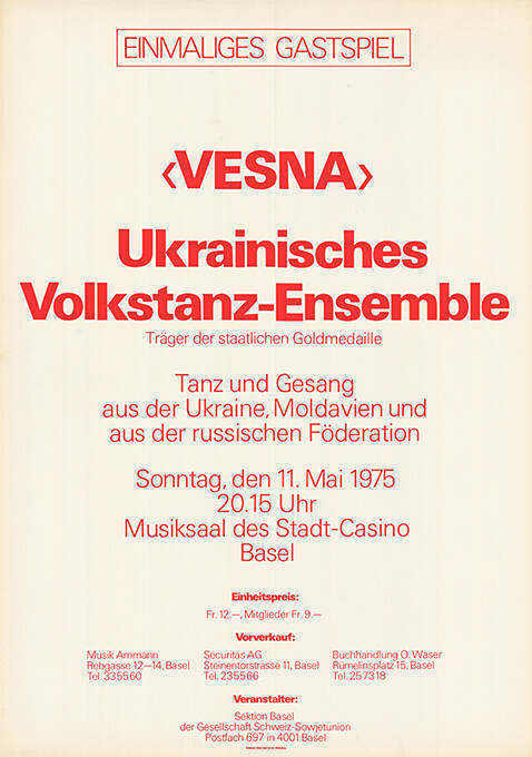 ‹VESNA› Ukrainisches Volkstanz-Ensemble, Musiksaal des Stadt-Casino Basel