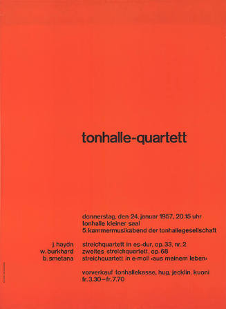 Tonhalle-Quartett, 5. Kammermusikabend der Tonhalle-Gesellschaft Zürich