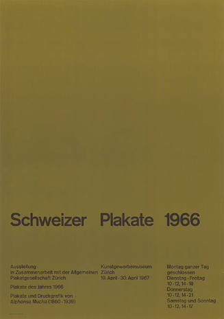 Schweizer Plakate 1966, Kunstgewerbemuseum Zürich