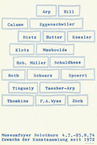 Arp, Bill, Calame […], Zuwachs der Kunstsammlung seit 1972, Museumsfoyer Solothurn