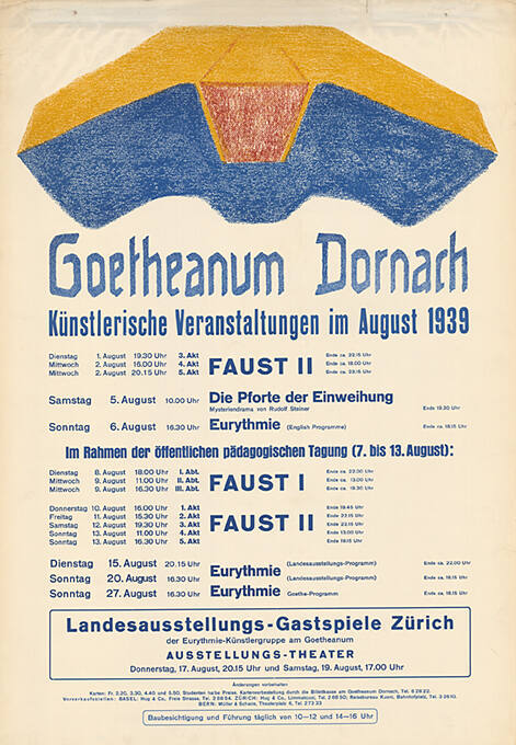 Goetheanum Dornach, Künstlerische Veranstaltungen im August 1939