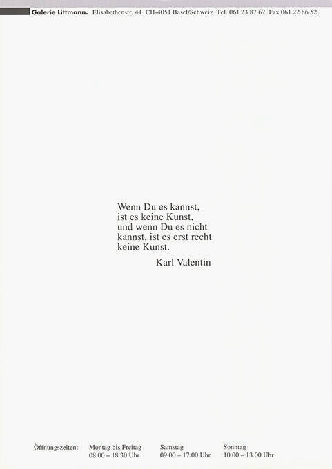 Wenn Du es kannst […], Karl Valentin, Galerie Littmann