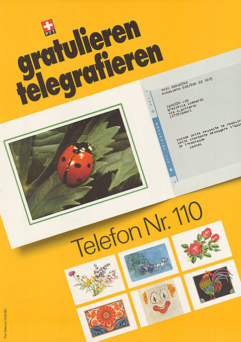 PTT, gratulieren, telegrafieren, Telefon Nr. 110