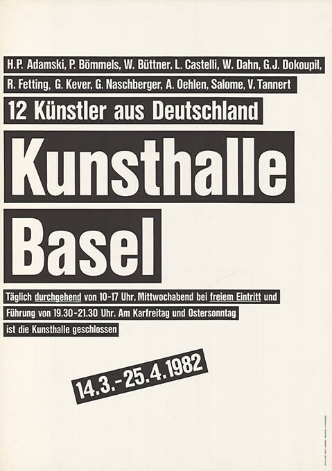 12 Künstler aus Deutschland, Kunsthalle Basel