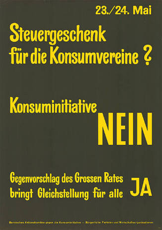 Steuergeschenk für Konsumvereine? Konsuminitiative Nein, Gegenvorschlag des Grossen Rates bringt Gleichstellung für alle, Ja