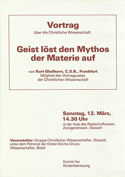 Vortrag über Christliche Wissenschaft, Geist löst den Mythos der Materie auf