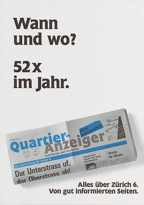 Wann und wo? 52 × im Jahr. Quartier-Anzeiger