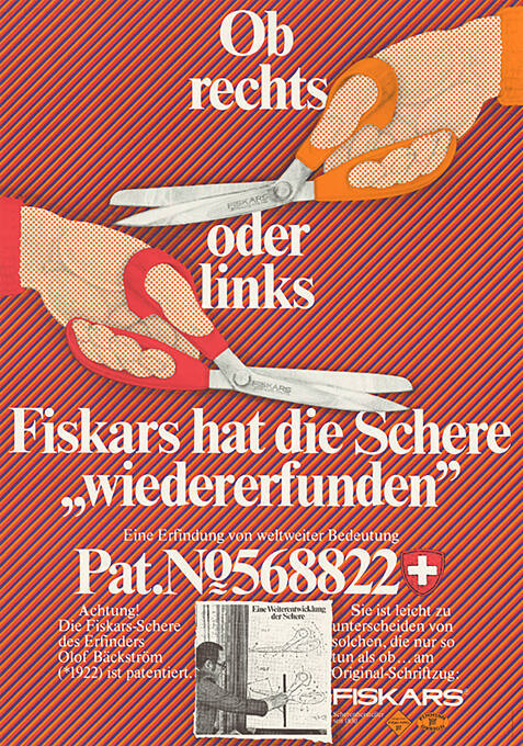 Ob rechts, oder links, Fiskars hat die Schere „wiedererfunden“, Pat. Nº 568822