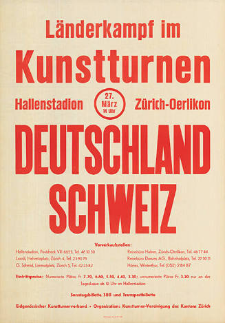 Länderkampf im Kunstturnen, Deutschland – Schweiz, Hallenstadion Zürich-Oerlikon,