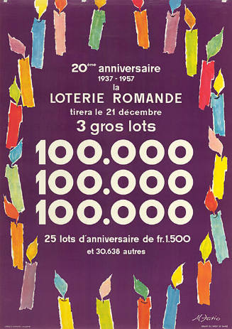 100'000, 20ème anniversaire, 1937–1957, Loterie Romande, 3 gros lots