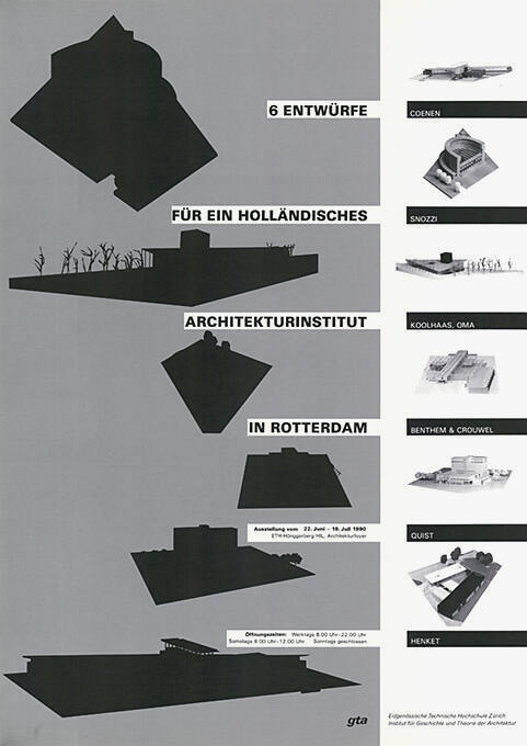 6 Entwürfe für ein holländisches Architekturinstitut in Rotterdam, gta Ausstellung, ETH Zürich