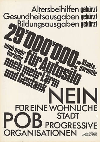 Altersbeihilfen gekürzt, Gesundheitsausgaben gekürzt, Bildungsausgaben gekürzt, […] Für eine wohnliche Stadt, POB, Progressive Organisationen