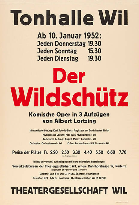 Der Wildschütz, Albert Lortzing, Tonhalle Wil