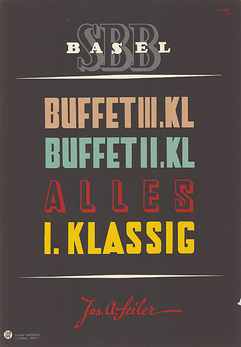 Basel SBB, Buffet III. Kl., Buffet II. Kl., Alles I. klassig, Jos. A. Seiler