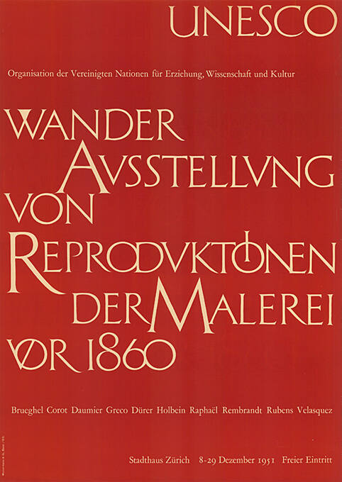 UNESCO, Wanderausstellung von Reproduktionen der Malerei vor 1860, Stadthaus Zürich