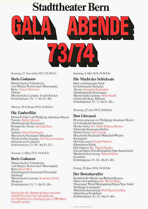 Gala Abende 73/74, Stadttheater Bern