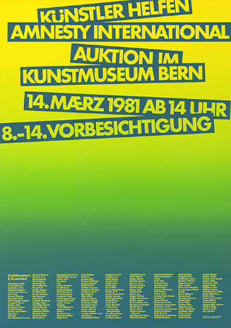 Künstler helfen Amnesty International, Auktion im Kunstmuseum Bern