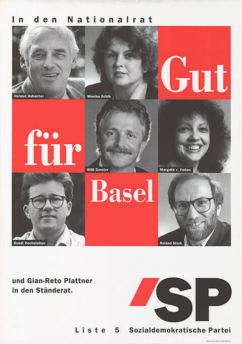 Gut für Basel, In den Nationalrat, Helmut Hubacher, Monika Schib, Willi Gerster, Margrith v. Felthen, Ruedi Rechsteiner, Roland Stark, SP