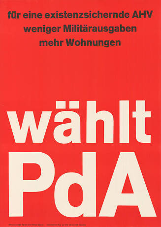 Für eine existenzsichernde AHV, weniger Militärausgaben, mehr Wohnungen, wählt PdA