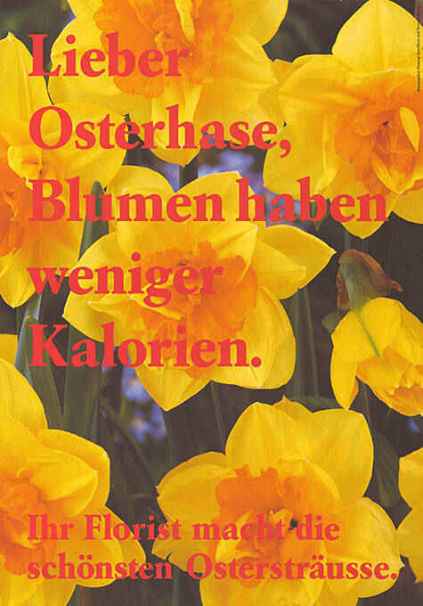 Lieber Osterhase, Blumen haben weniger Kalorien. Ihr Florist macht die schönsten Ostersträusse.