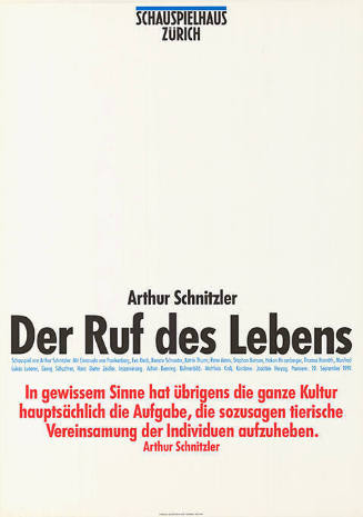 Der Ruf des Lebens, Arthur Schnitzler, Schauspielhaus Zürich