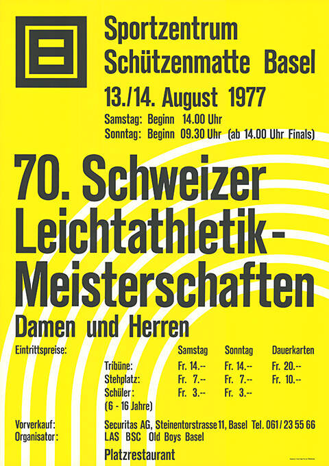 70. Schweizer Leichtathletik-Meisterschaften, Sportzentrum Schützenmatte Basel,