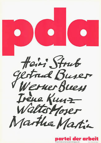 PdA, Heiri Strub, Gertrud Buser, Werner Buess, Irène Kunz, Walter Moser, Martha Martin