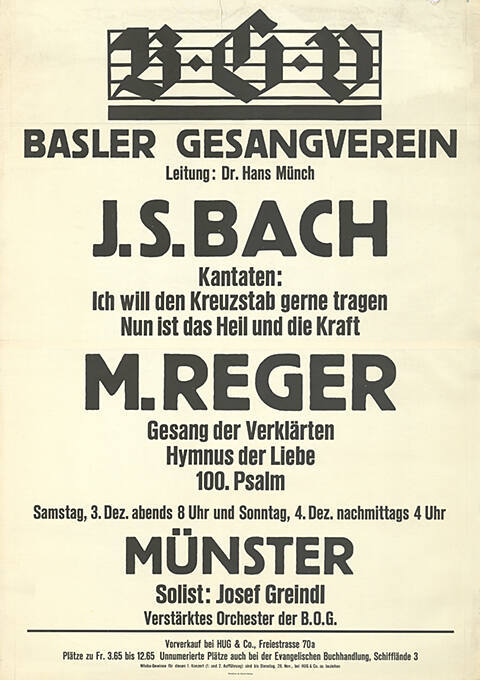 Basler Gesangverein, J. S. Bach, M. Reger, Münster