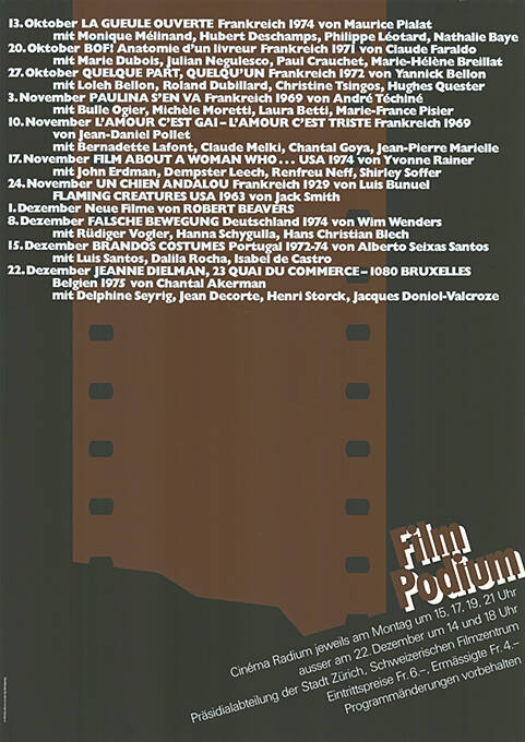 Filmpodium Zürich, Programm Oktober–Dezember 1975