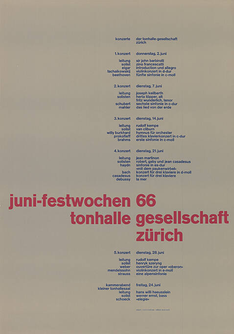 Juni-Festwochen 66, Tonhalle Gesellschaft Zürich