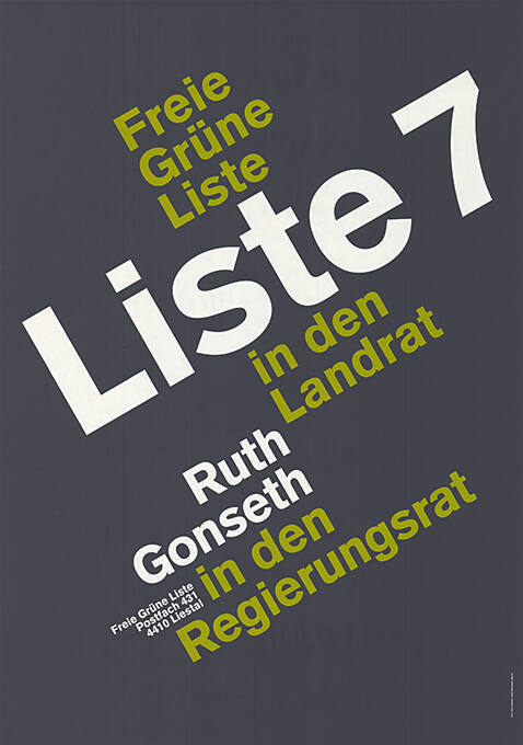 Freie Grüne Liste, Liste 7,  in den Landrat, Ruth Gonseth in den Regierungsrat