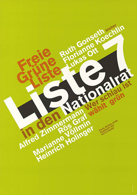 Freie Grüne Liste, Liste 7, in den Nationalrat