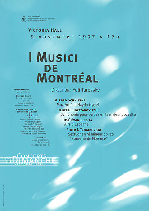 I musici de Montréal, les concerts du dimanche, Victoria Hall, Genève