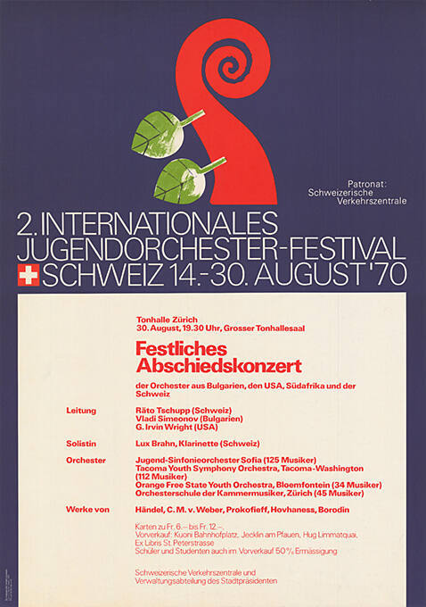 2. Internationales Jugendorchester Festival Schweiz, Festliches Abschiedskonzert, Tonhalle, Zürich