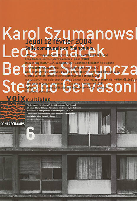 Szymanowsi, Janáček, Skrypcza, Gervasoni, Salle communale de Plainpalais, Genève