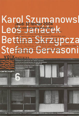 Szymanowsi, Janáček, Skrypcza, Gervasoni, Salle communale de Plainpalais, Genève