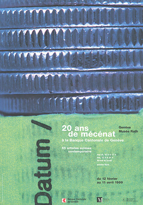 20 ans de mécénat à la Banque Cantonale de Genève, Musée Rath, Genève