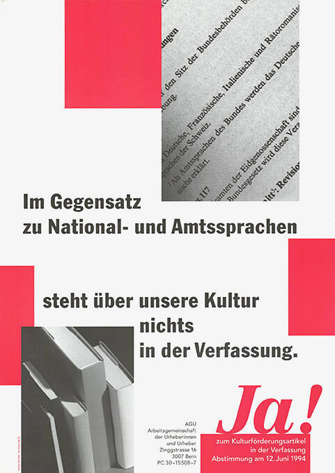 Im Gegensatz zu National- und Amtssprachen, steht über unsere Kultur nichts in der Verfassung, Ja! zum Kulturförderungsartikel in der Verfassung