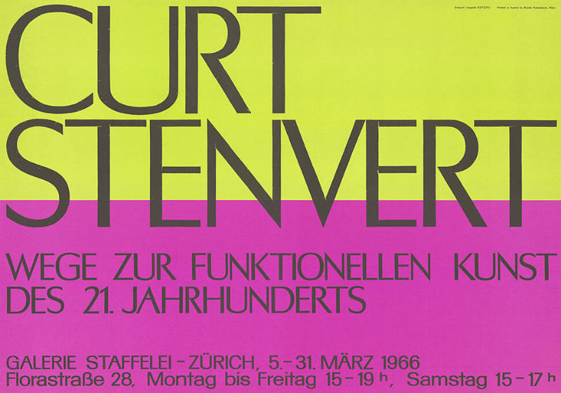 Curt Stenvert, Wege zur funktionellen Kunst des 21. Jh., Galerie Staffelei, Zürich