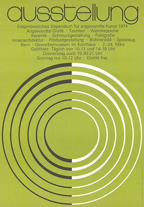 Ausstellung, Eidgenössisches Stipendium für angewandte Kunst 1974, Gewerbemuseum im Kornhaus