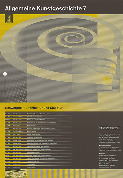 Allgemeine Kunstgeschichte 7, Schwerpunkt: Architektur und Skulptur, Aula Schule für Gestaltung, Basel