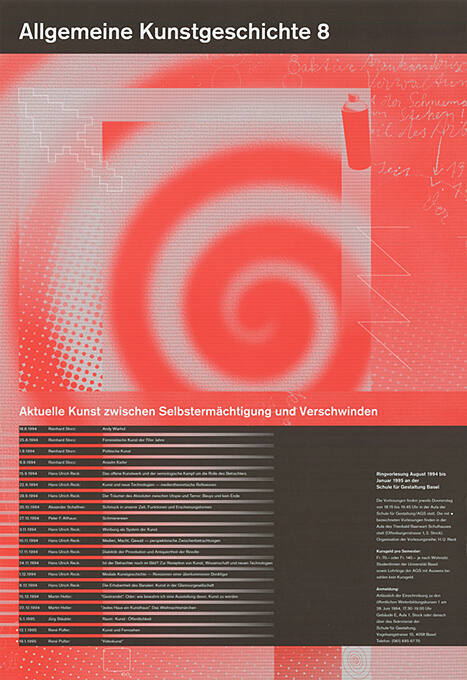 Allgemeine Kunstgeschichte 8, Aktuelle Kunst zwischen Selbstermächtigung und Verschwinden, Aula Schule für Gestaltung, Basel